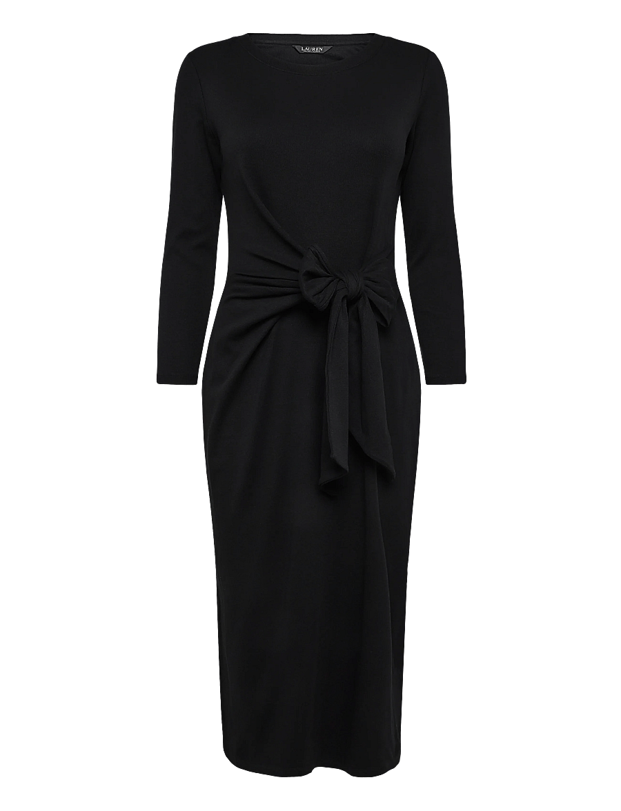 Lauren Ralph Lauren - Tie-Front Cotton-Blend Crewneck Dress - midikleider - black - 1