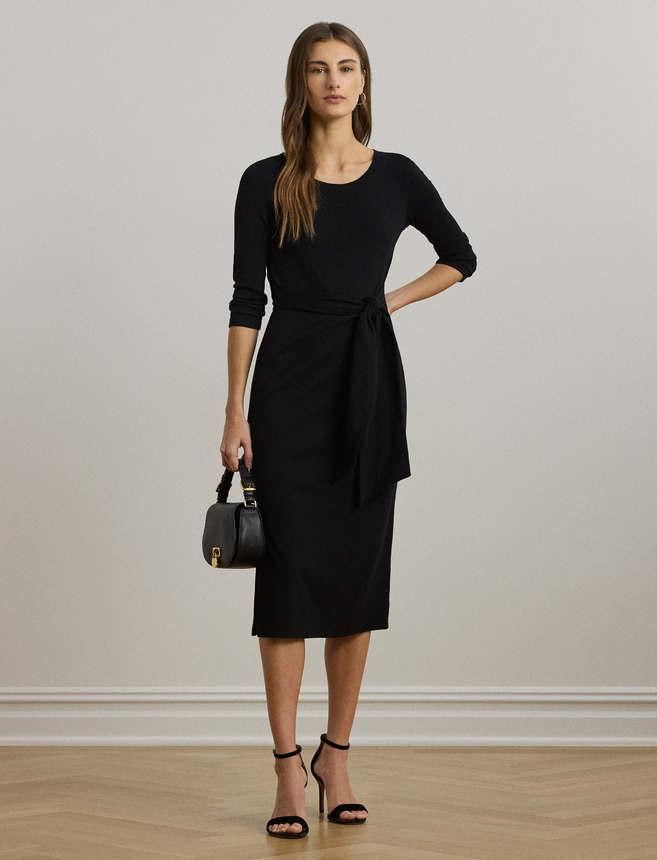 Lauren Ralph Lauren Tie-Front Cotton-Blend Crewneck Dress - Klänningar - BLACK / black