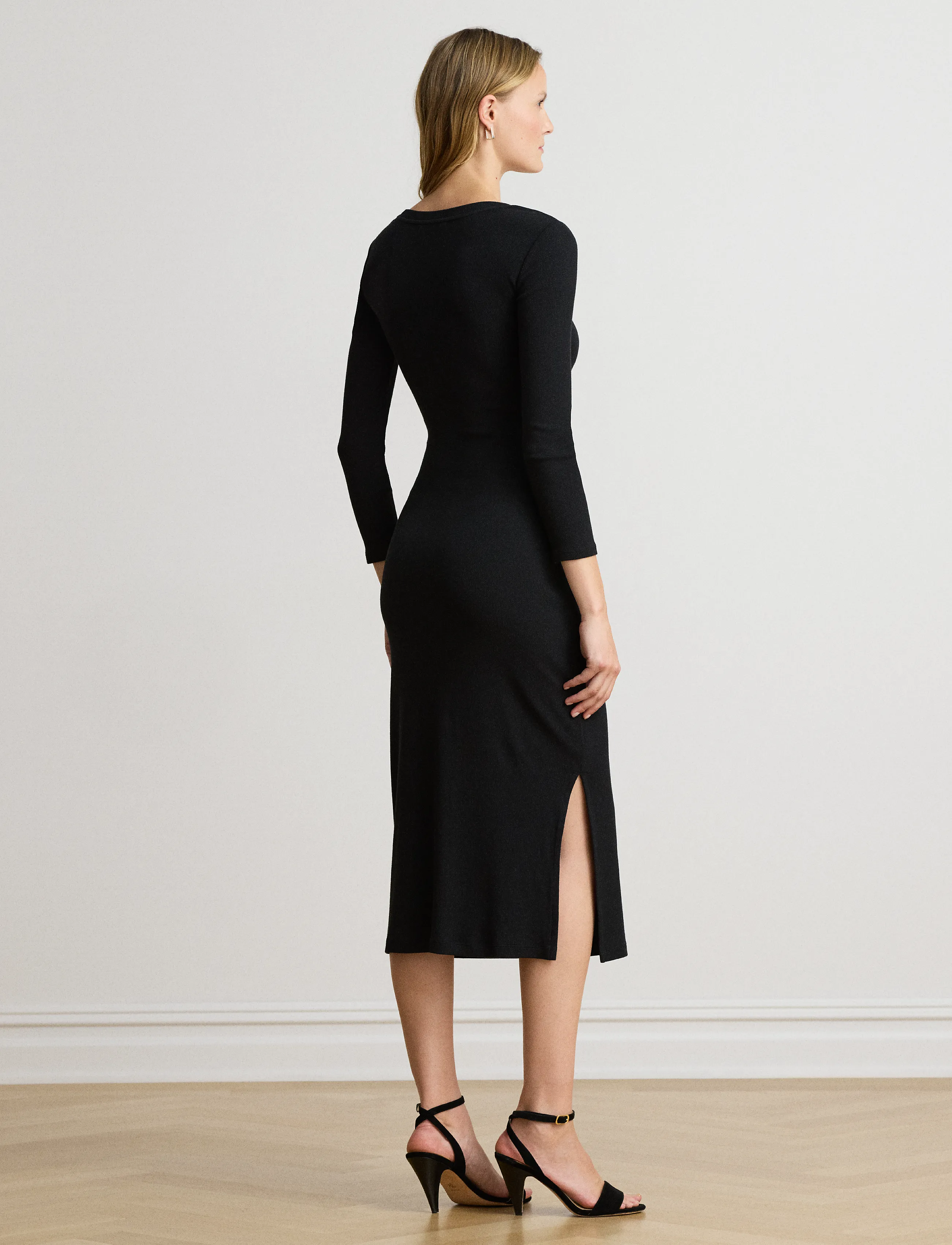 Lauren Ralph Lauren - Tie-Front Cotton-Blend Crewneck Dress - midikleider - black - 3