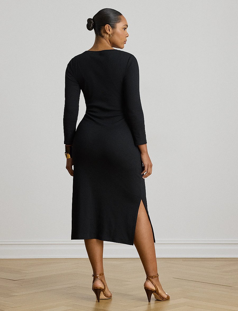 Lauren Ralph Lauren - Tie-Front Cotton-Blend Crewneck Dress - midiklänningar - black - 2