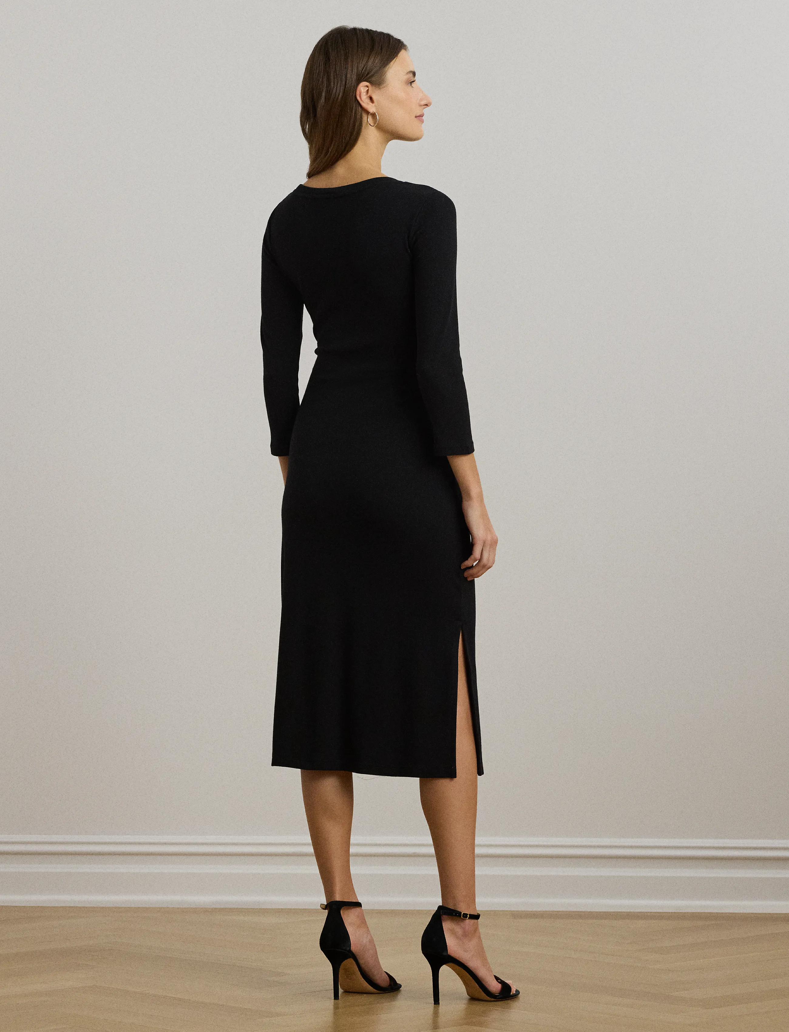 Lauren Ralph Lauren - Tie-Front Cotton-Blend Crewneck Dress - midiklänningar - black - 4