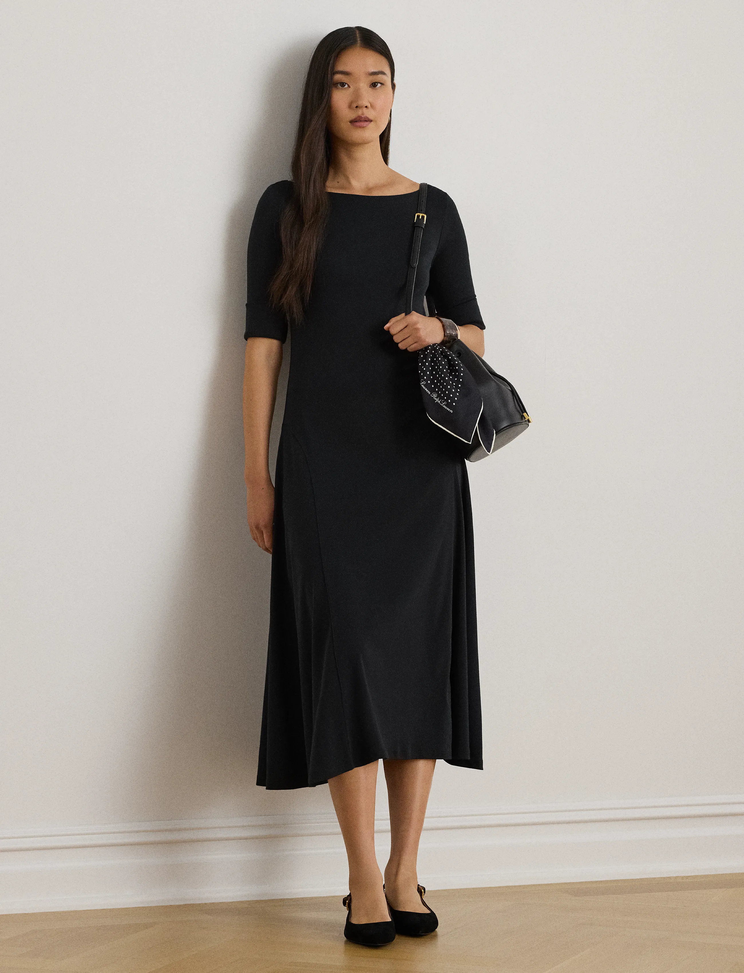Lauren Ralph Lauren Rib-Knit Stretch Cotton Midi Dress - Lauren Ralph Lauren - BLACK / black