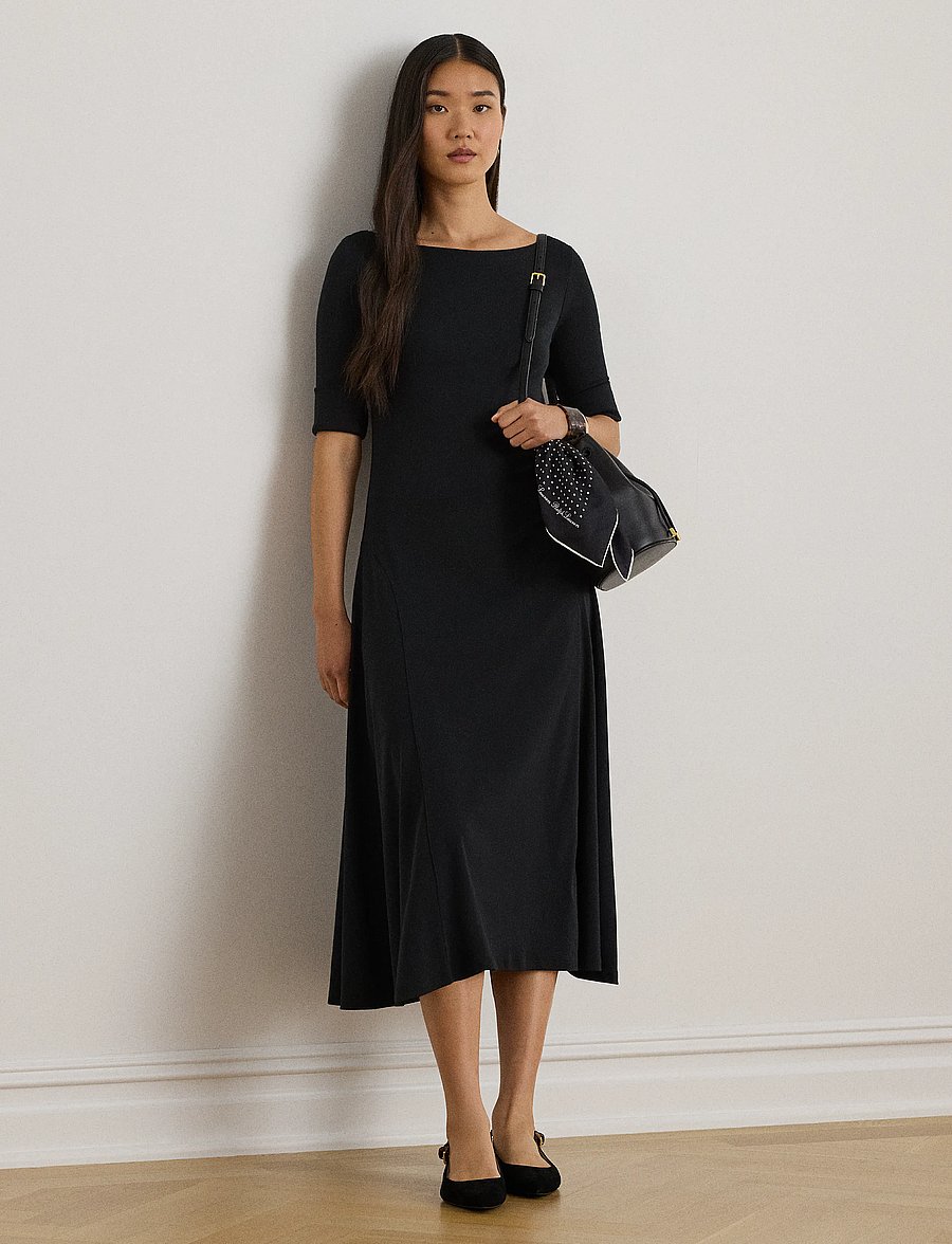 Lauren Ralph Lauren - Rib-Knit Stretch Cotton Midi Dress - midikleidid - black - 1