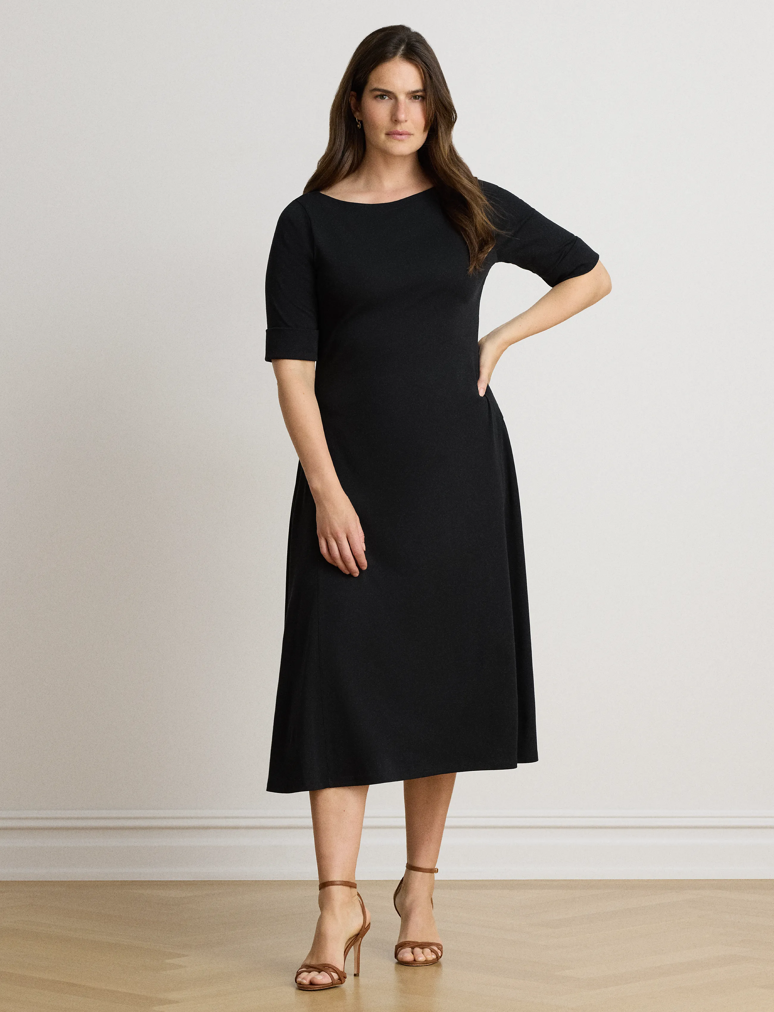 Lauren Ralph Lauren Rib-Knit Stretch Cotton Midi Dress - Tøj - BLACK / black