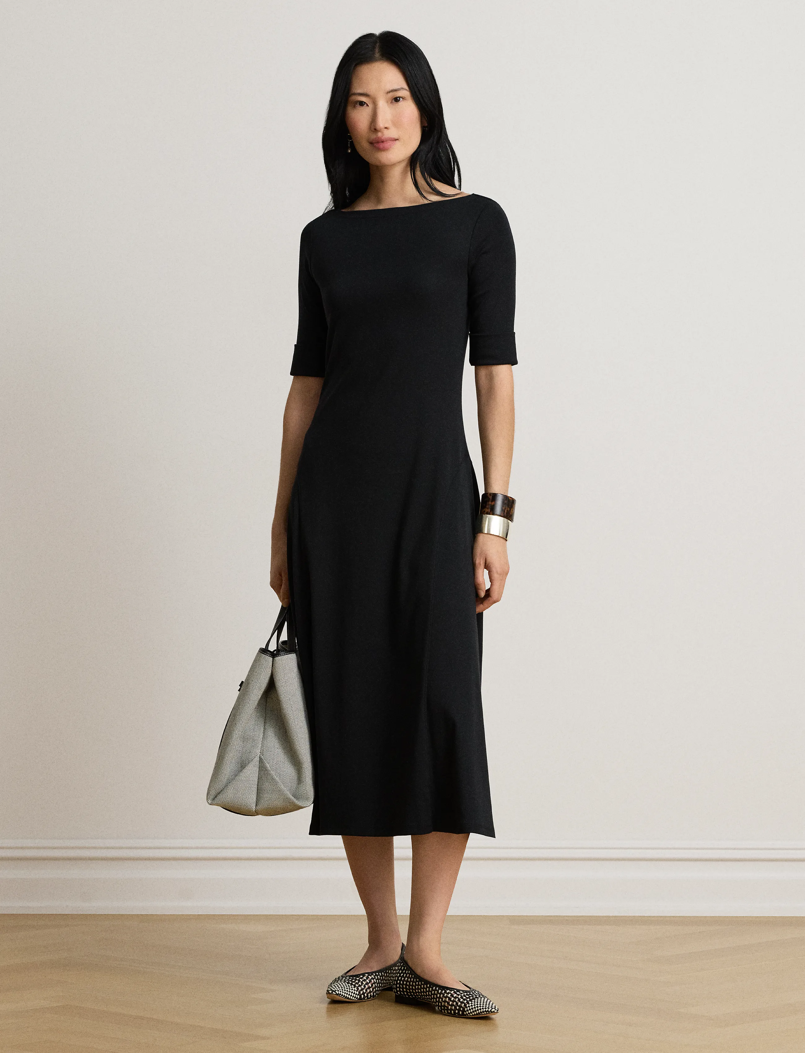 Lauren Ralph Lauren Rib-Knit Stretch Cotton Midi Dress - Enimmüüdud - BLACK / black