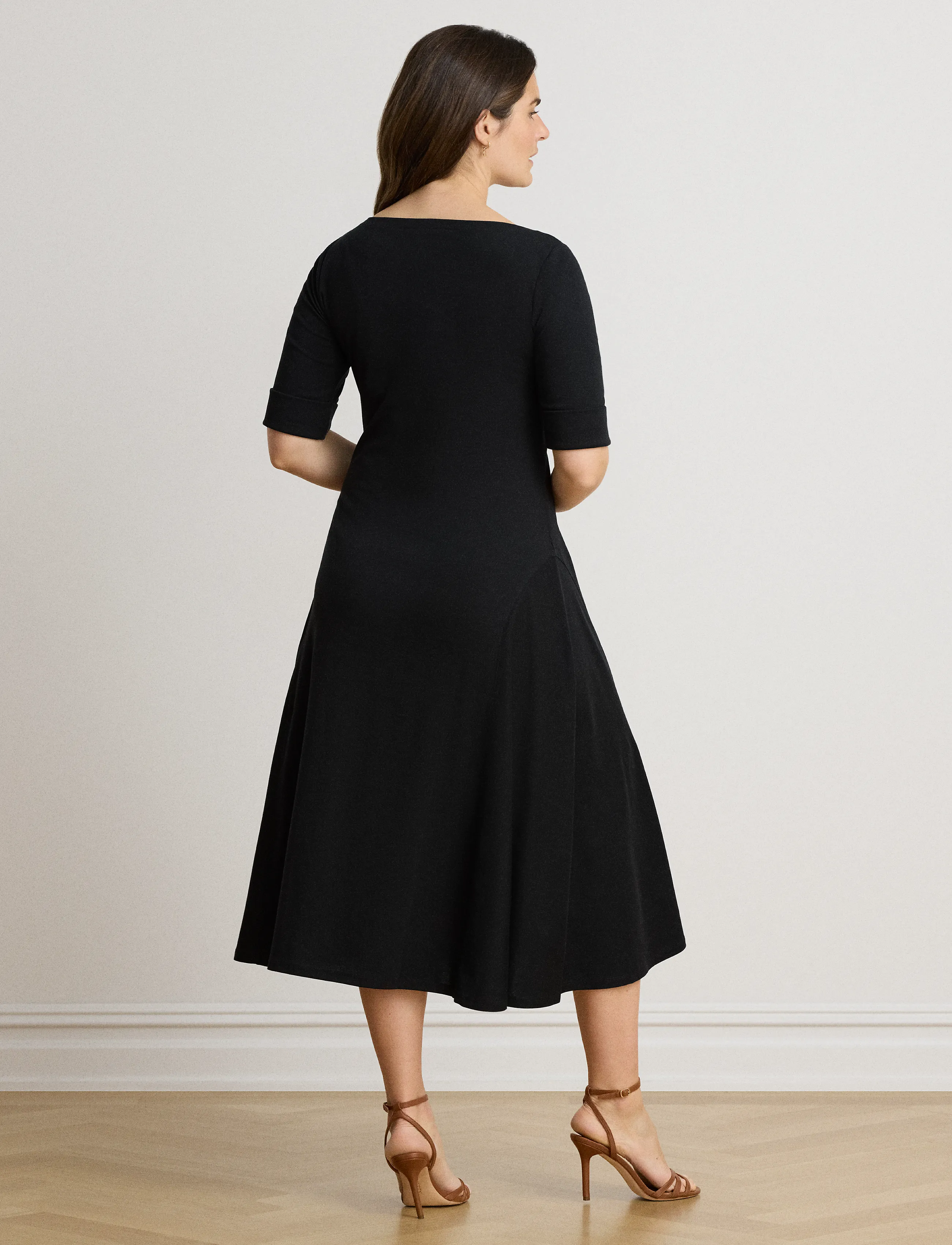 Lauren Ralph Lauren - Rib-Knit Stretch Cotton Midi Dress - midi kjoler - black - 3