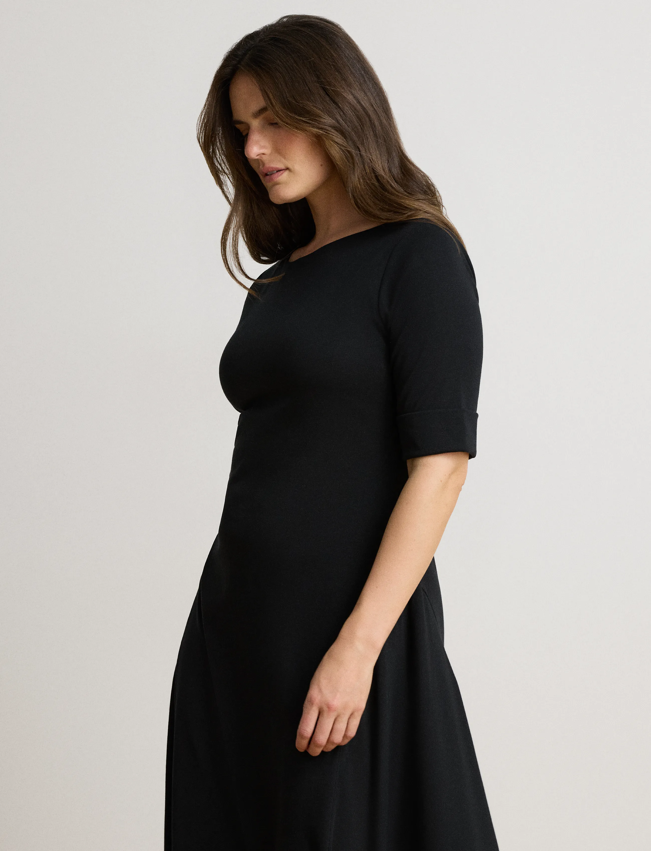 Lauren Ralph Lauren - Rib-Knit Stretch Cotton Midi Dress - midi kjoler - black - 4
