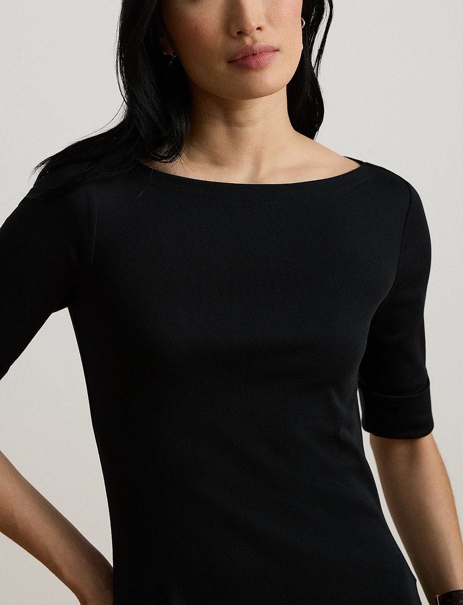Lauren Ralph Lauren - Rib-Knit Stretch Cotton Midi Dress - midi kjoler - black - 5