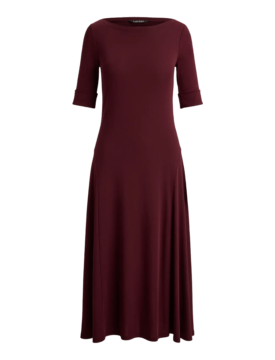 Lauren Ralph Lauren - Ribbstickad midiklänning med stretch - midiklänningar - dark garnet - 2