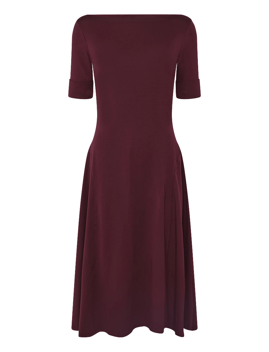 Lauren Ralph Lauren - Rib-Knit Stretch Cotton Midi Dress - midi kjoler - dark garnet - 2
