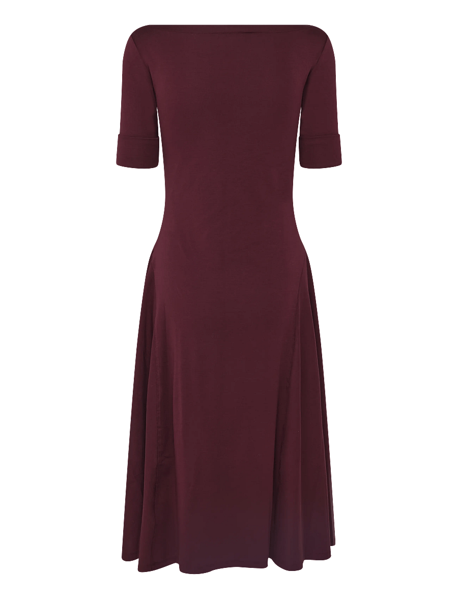 Lauren Ralph Lauren - Rib-Knit Stretch Cotton Midi Dress - midi kjoler - dark garnet - 3