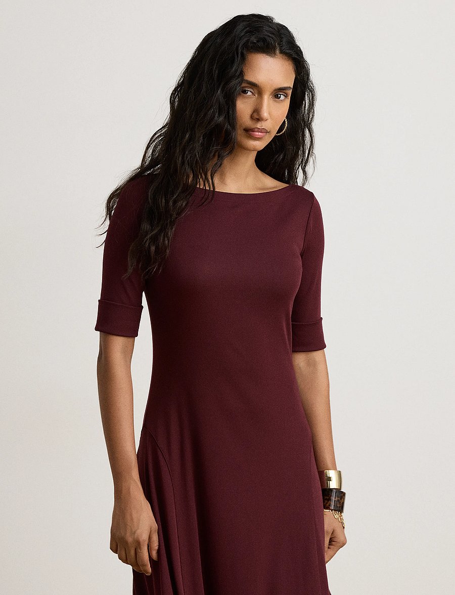 Lauren Ralph Lauren - Ribbstickad midiklänning med stretch - midiklänningar - dark garnet - 5