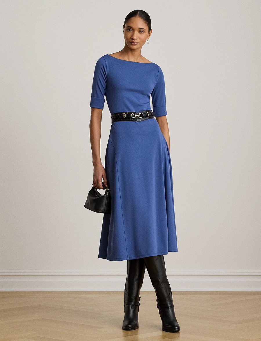 Lauren Ralph Lauren - Rib-Knit Stretch Cotton Midi Dress - midikleider - inky blue - 0