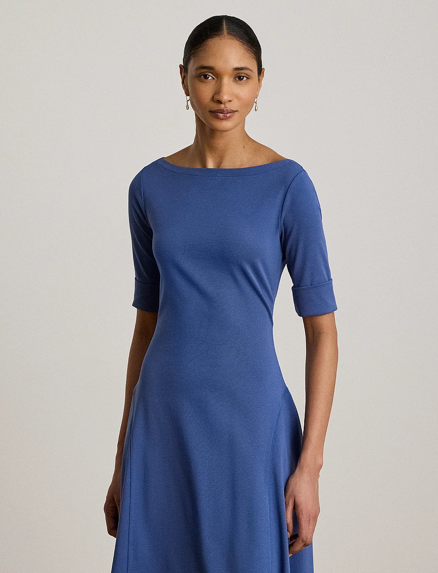Lauren Ralph Lauren - Rib-Knit Stretch Cotton Midi Dress - midikleider - inky blue - 4