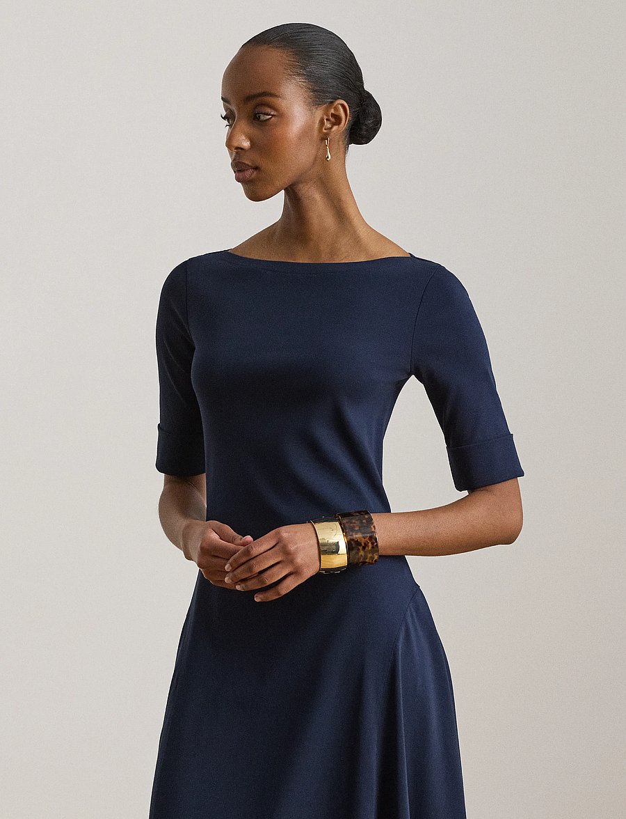 Lauren Ralph Lauren - Rib-Knit Stretch Cotton Midi Dress - midi kjoler - lauren navy - 4