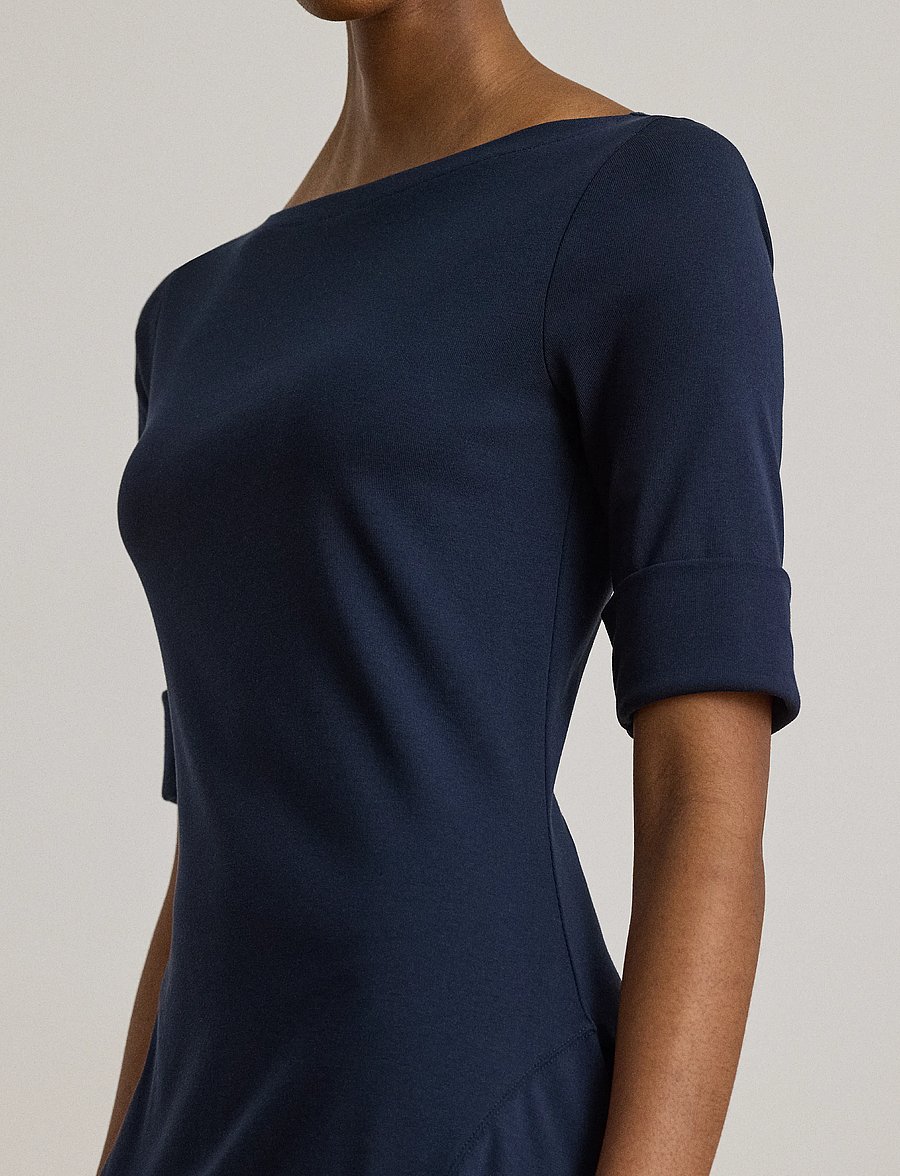 Lauren Ralph Lauren - Rib-Knit Stretch Cotton Midi Dress - midi kjoler - lauren navy - 5