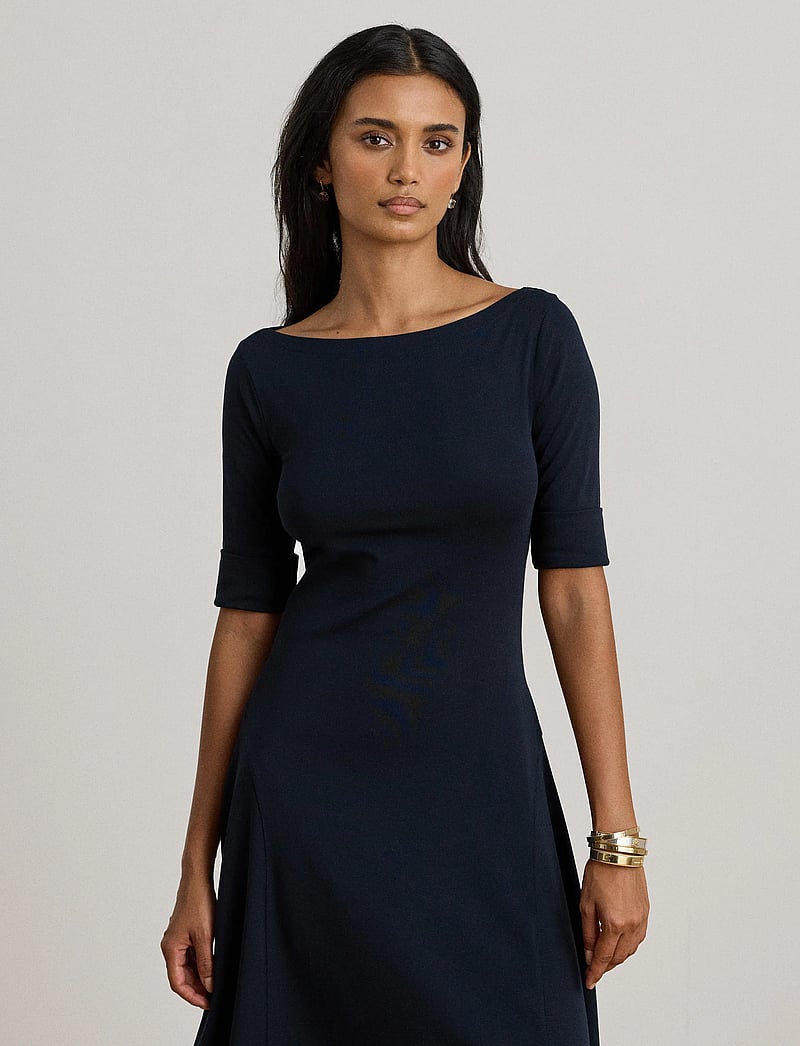 Lauren Ralph Lauren - Rib-Knit Stretch Cotton Midi Dress - t-shirtklänningar - lighthouse navy - 0