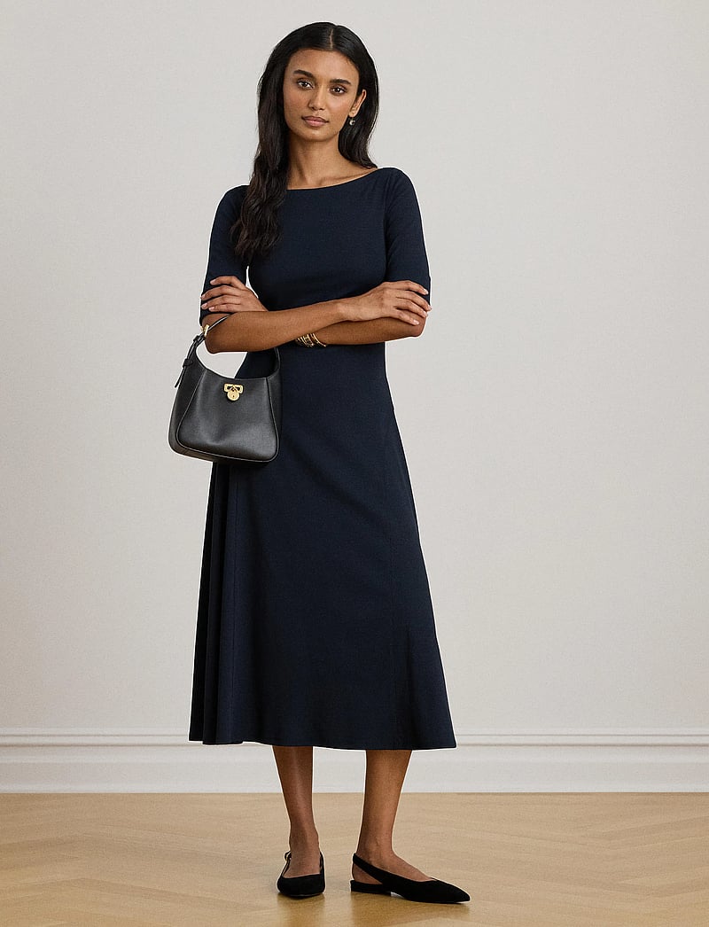 Lauren Ralph Lauren - Rib-Knit Stretch Cotton Midi Dress - t-shirtklänningar - lighthouse navy - 4