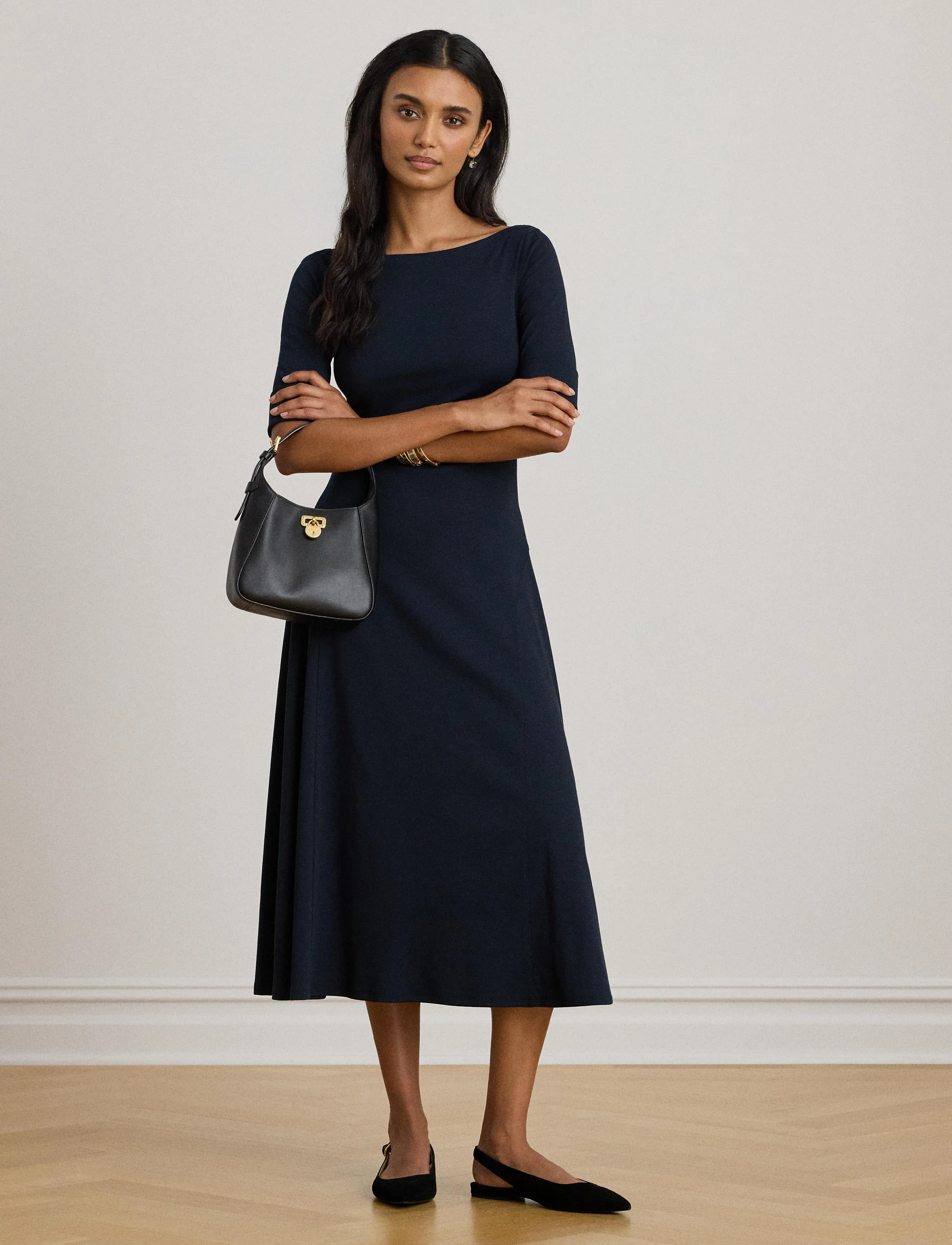 Lauren Ralph Lauren - Rib-Knit Stretch Cotton Midi Dress - midikleider - lighthouse navy - 4