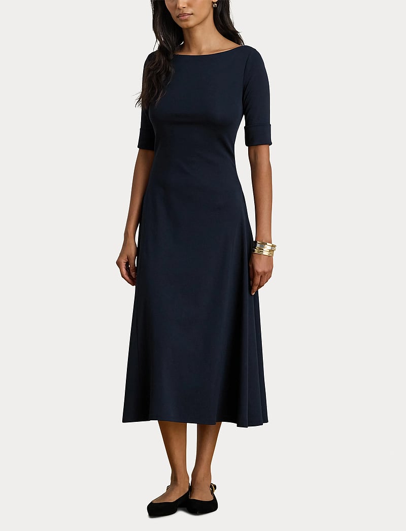 Lauren Ralph Lauren - Rib-Knit Stretch Cotton Midi Dress - t-shirtklänningar - lighthouse navy - 5
