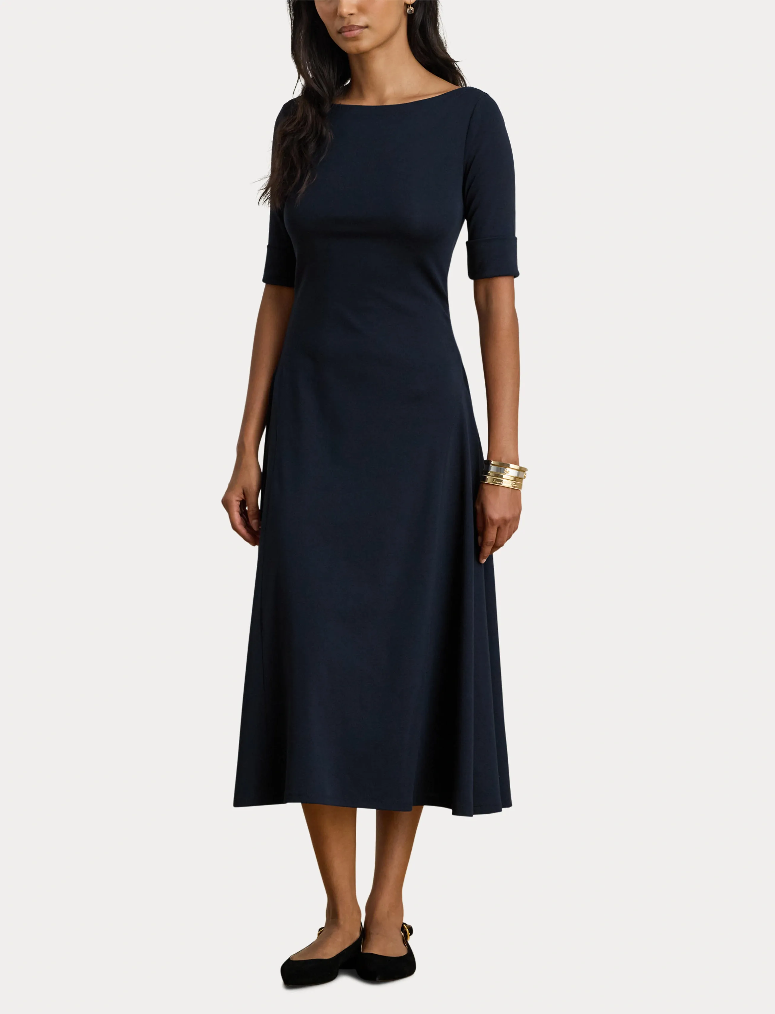 Lauren Ralph Lauren - Rib-Knit Stretch Cotton Midi Dress - midikleider - lighthouse navy - 5