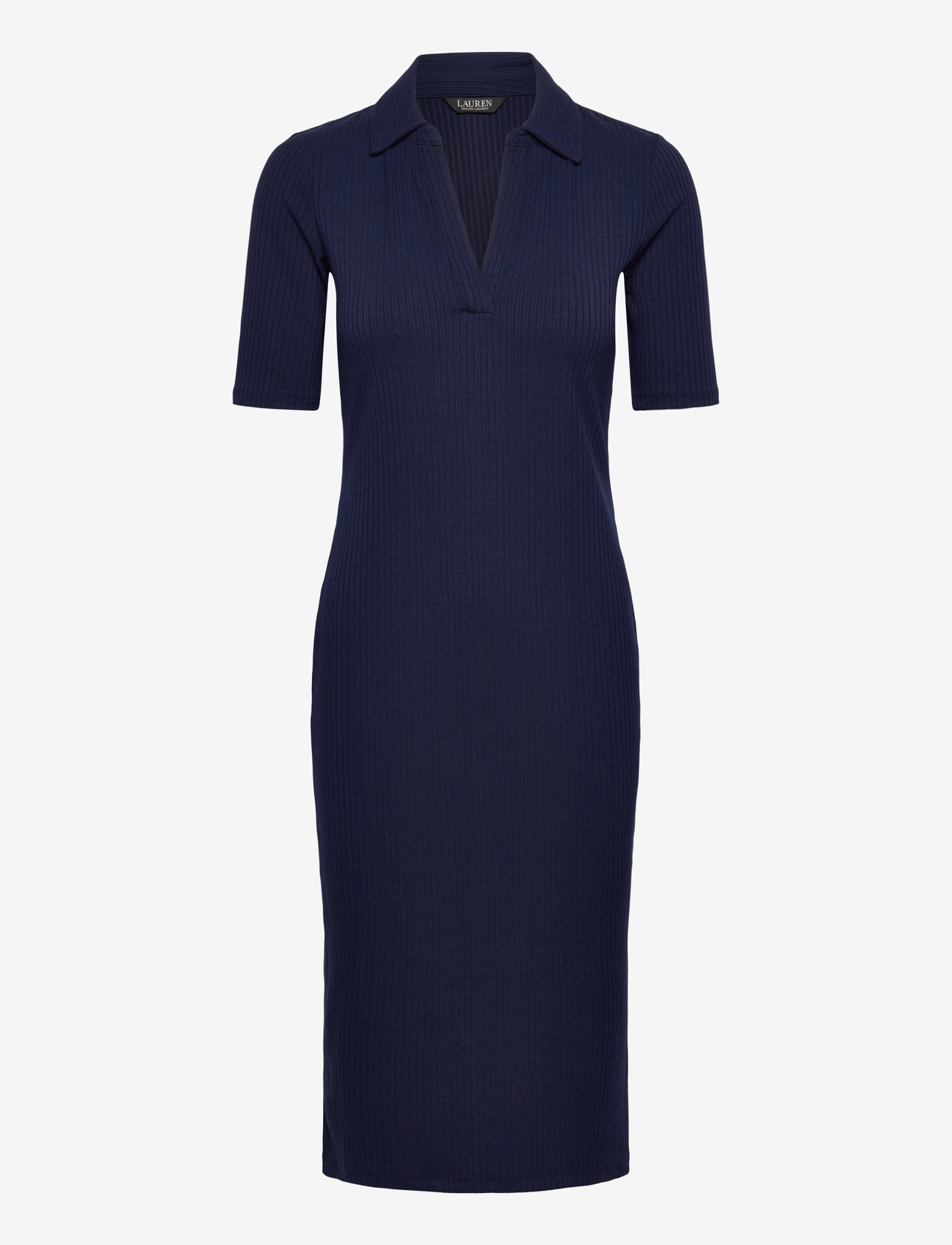 Lauren Ralph Lauren - Rib-Knit Elbow-Sleeve Polo Dress - skjortekjoler - refined navy - 0