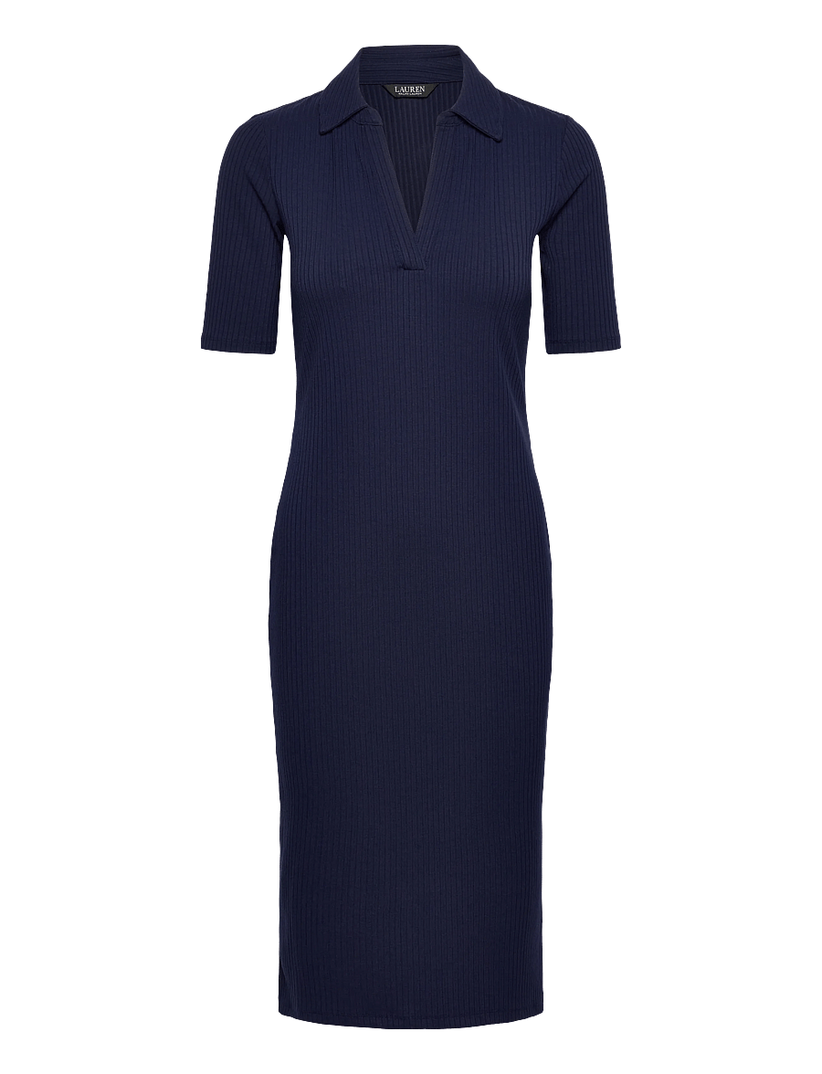 Lauren Ralph Lauren - Rib-Knit Elbow-Sleeve Polo Dress - hemdkleider - refined navy - 1