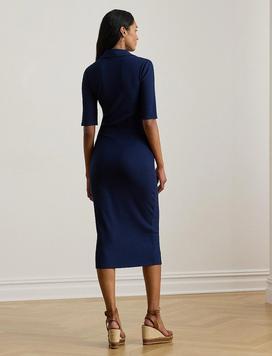 Lauren Ralph Lauren - Rib-Knit Elbow-Sleeve Polo Dress - hemdkleider - refined navy - 5
