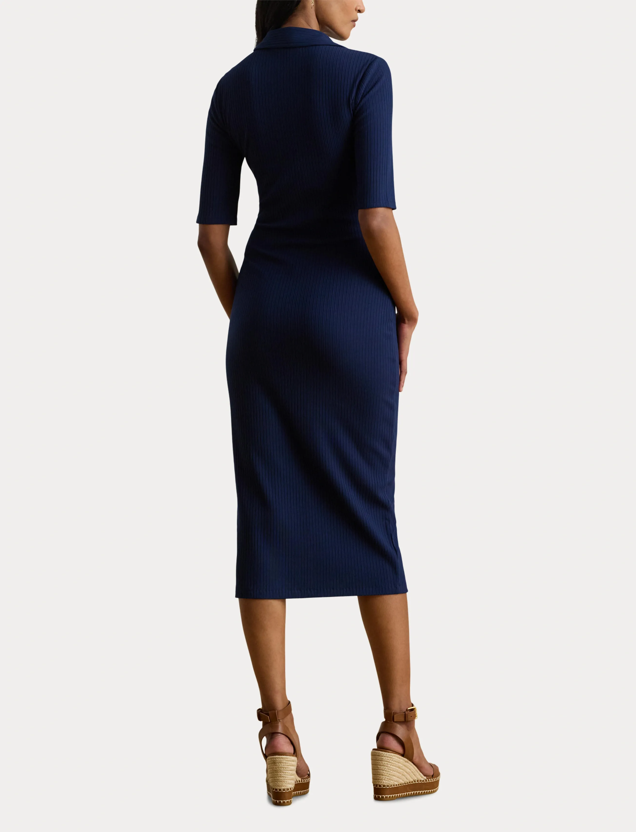 Rib-Knit Elbow-Sleeve Polo Dress 5