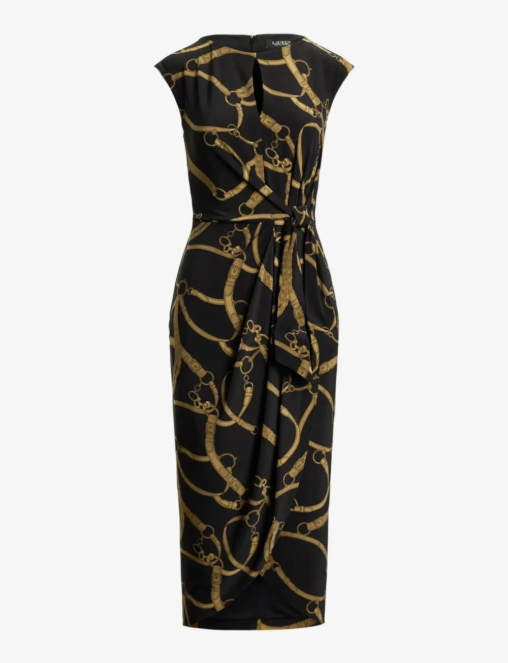 Lauren Ralph Lauren - Belting-Print Jersey Tie-Front Dress - sukienki dopasowane - black-tan - 1