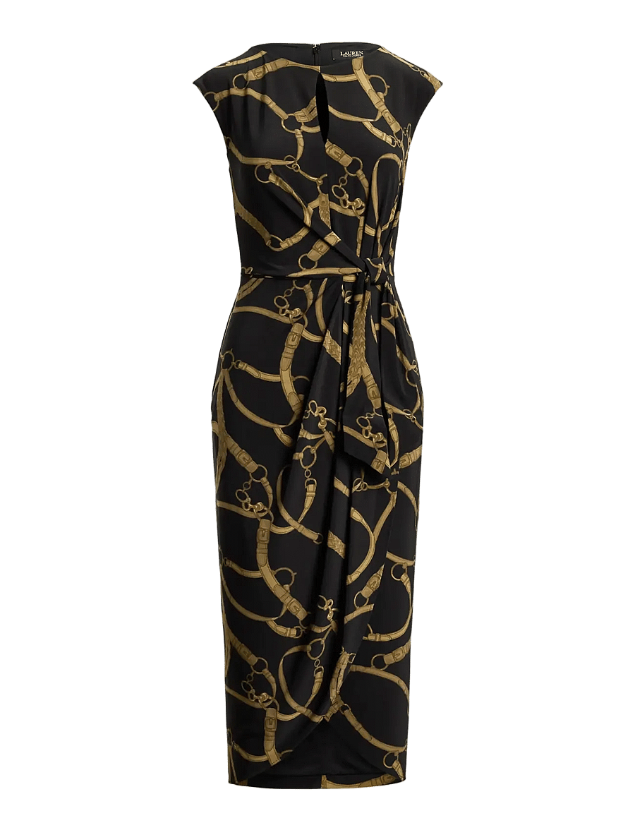 Lauren Ralph Lauren - Belting-Print Jersey Tie-Front Dress - black-tan - 1