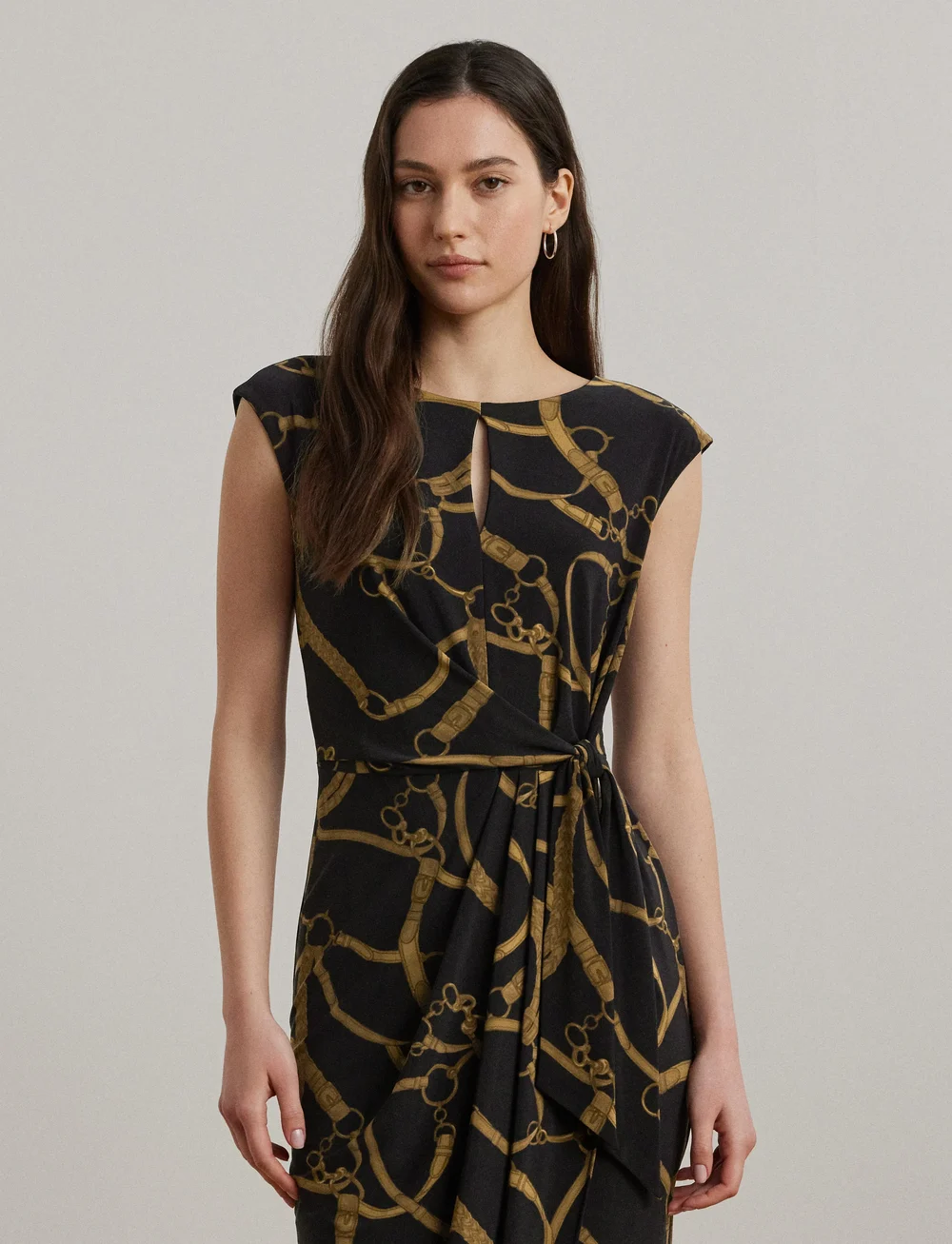 Lauren Ralph Lauren - Belting-Print Jersey Tie-Front Dress - sukienki dopasowane - black-tan - 0