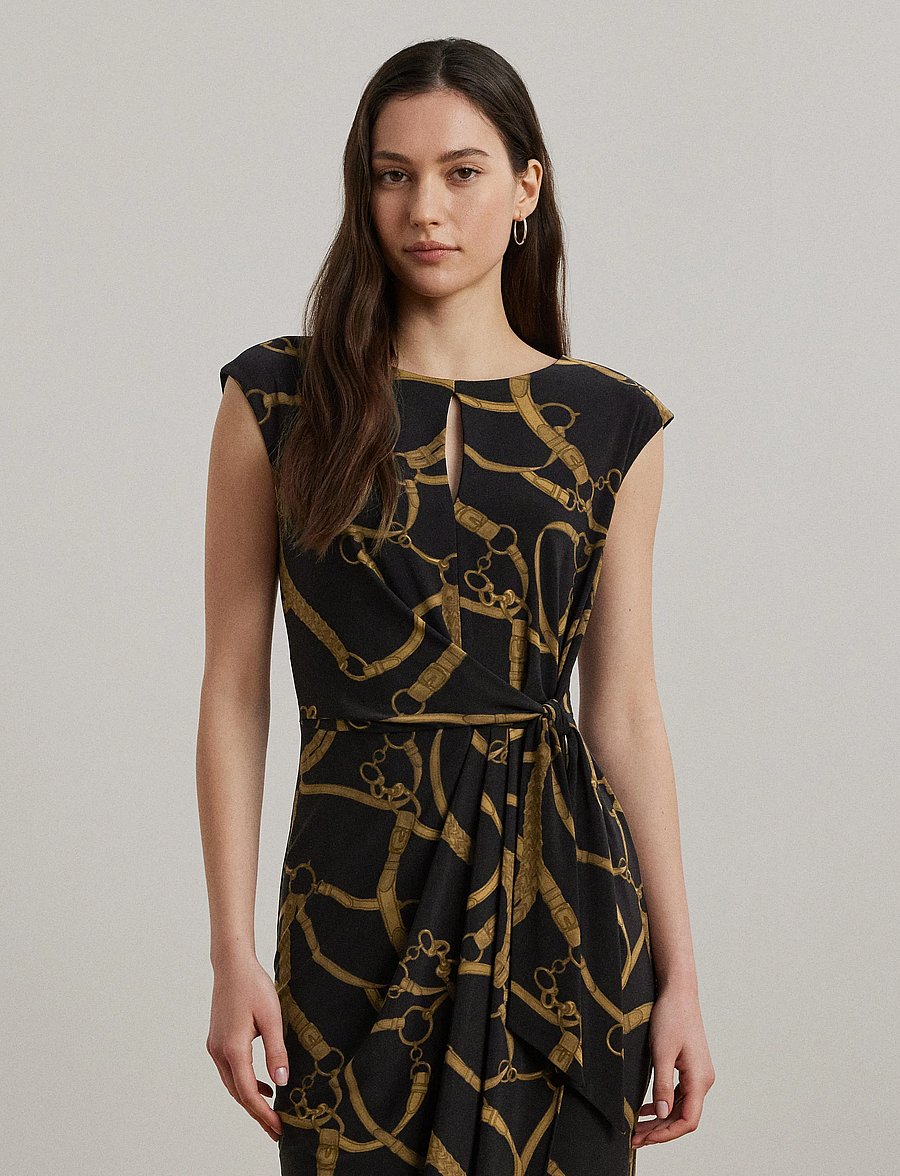 Lauren Ralph Lauren - Belting-Print Jersey Tie-Front Dress - black-tan - 0