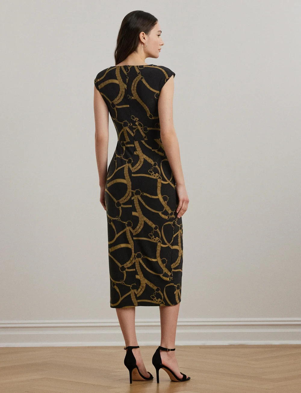 Lauren Ralph Lauren - Belting-Print Jersey Tie-Front Dress - sukienki dopasowane - black-tan - 2