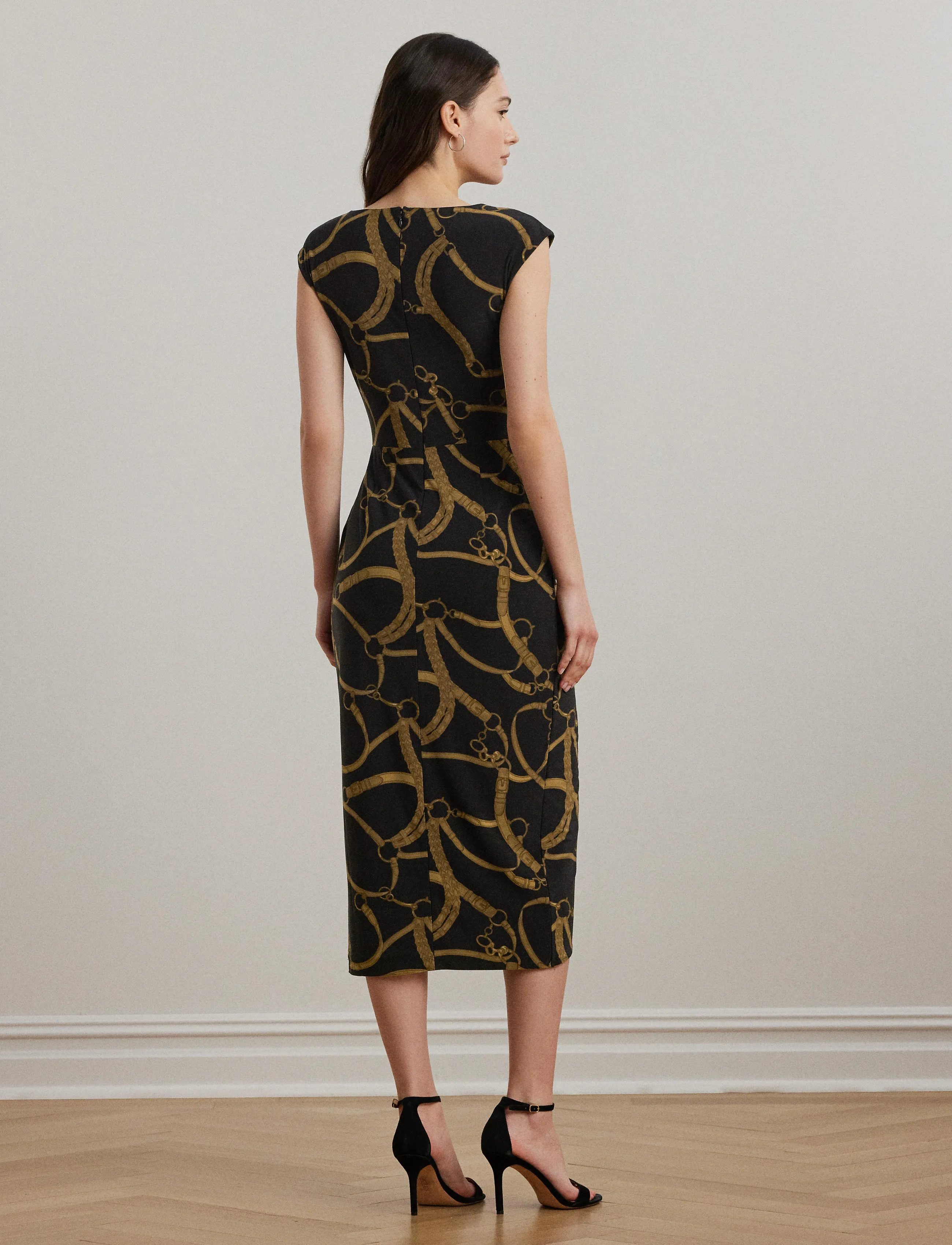 Lauren Ralph Lauren - Belting-Print Jersey Tie-Front Dress - black-tan - 2