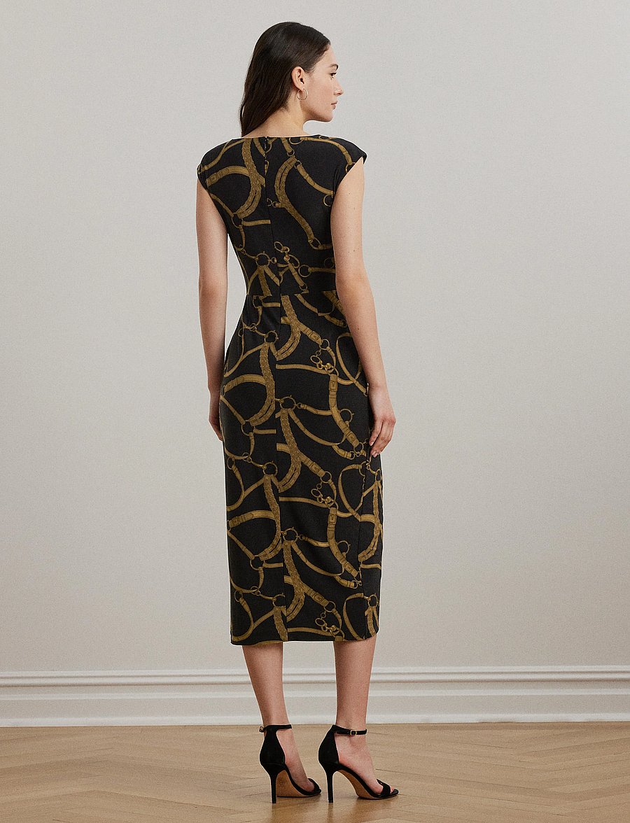Lauren Ralph Lauren - Belting-Print Jersey Tie-Front Dress - black-tan - 2