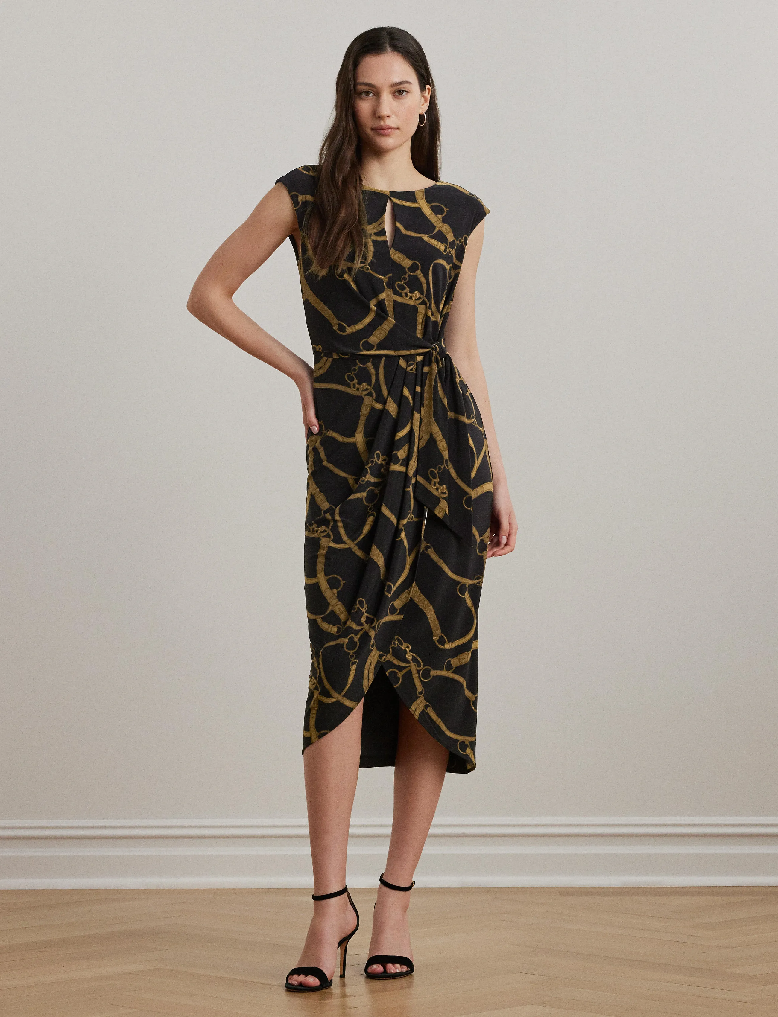 Lauren Ralph Lauren - Belting-Print Jersey Tie-Front Dress - black-tan - 3