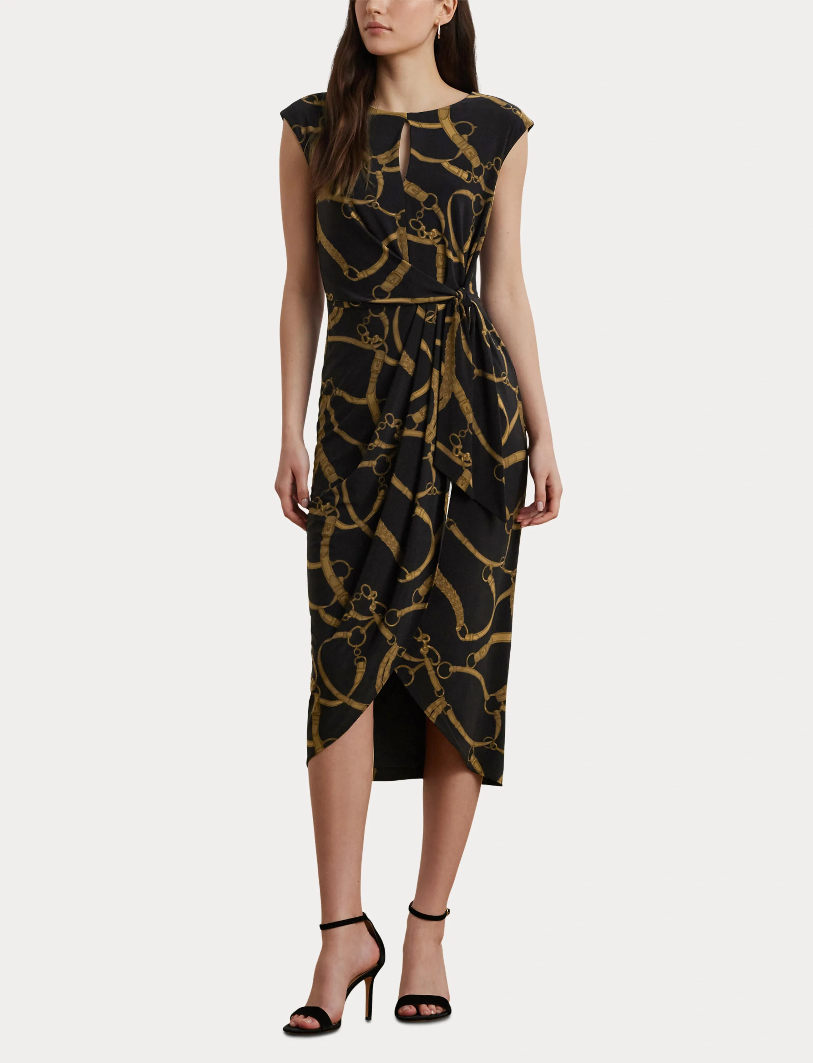 Lauren Ralph Lauren - Belting-Print Jersey Tie-Front Dress - black-tan - 4