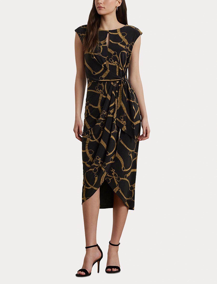 Lauren Ralph Lauren - Belting-Print Jersey Tie-Front Dress - black-tan - 4