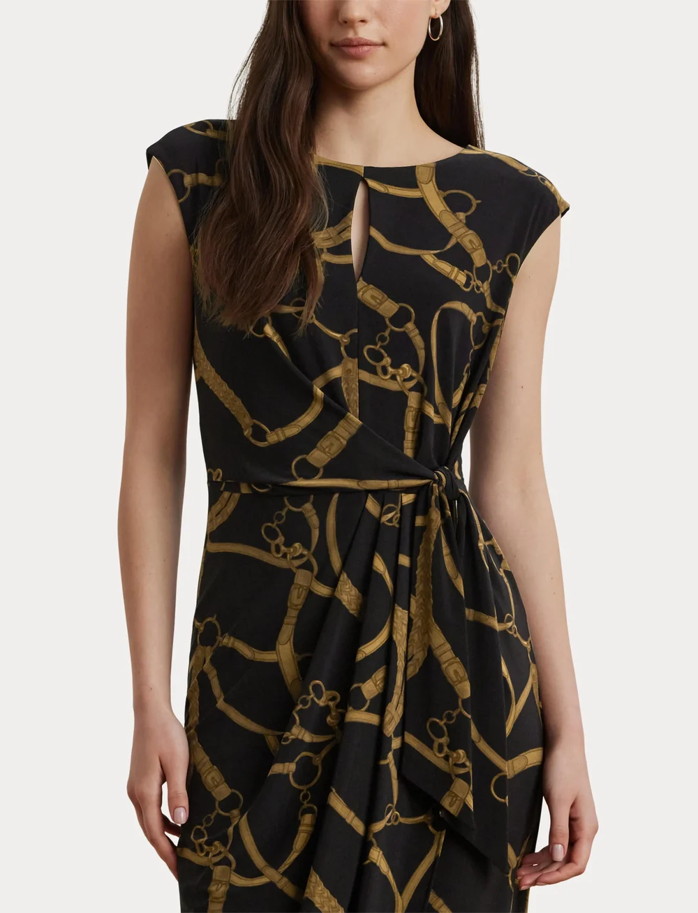 Lauren Ralph Lauren - Belting-Print Jersey Tie-Front Dress - sukienki dopasowane - black-tan - 5
