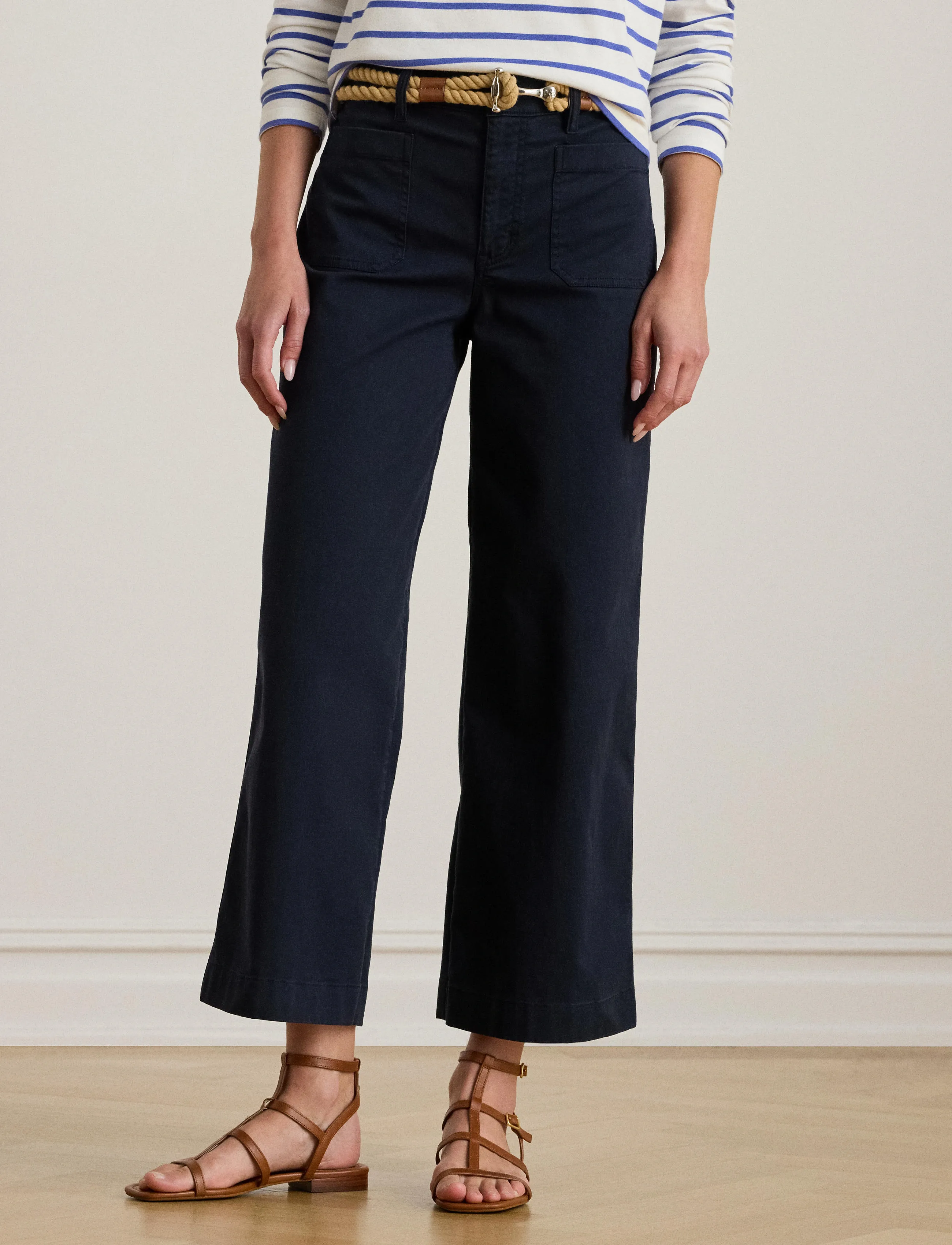 Lauren Ralph Lauren Stretch Chino Wide-Leg Cropped Pant - Ralph Lauren - LAUREN NAVY / navy