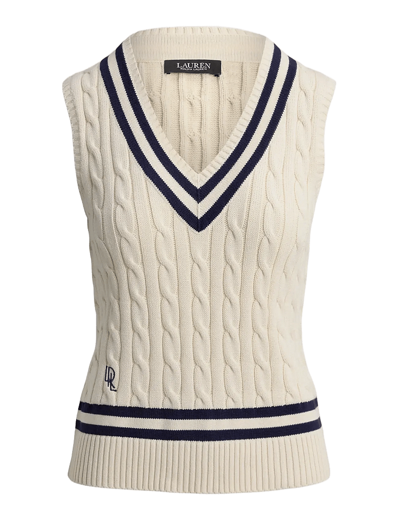 Lauren Ralph Lauren - Cable-Knit Cotton Cricket Sweater Vest - gestrickte westen - mascarpone cream - 1