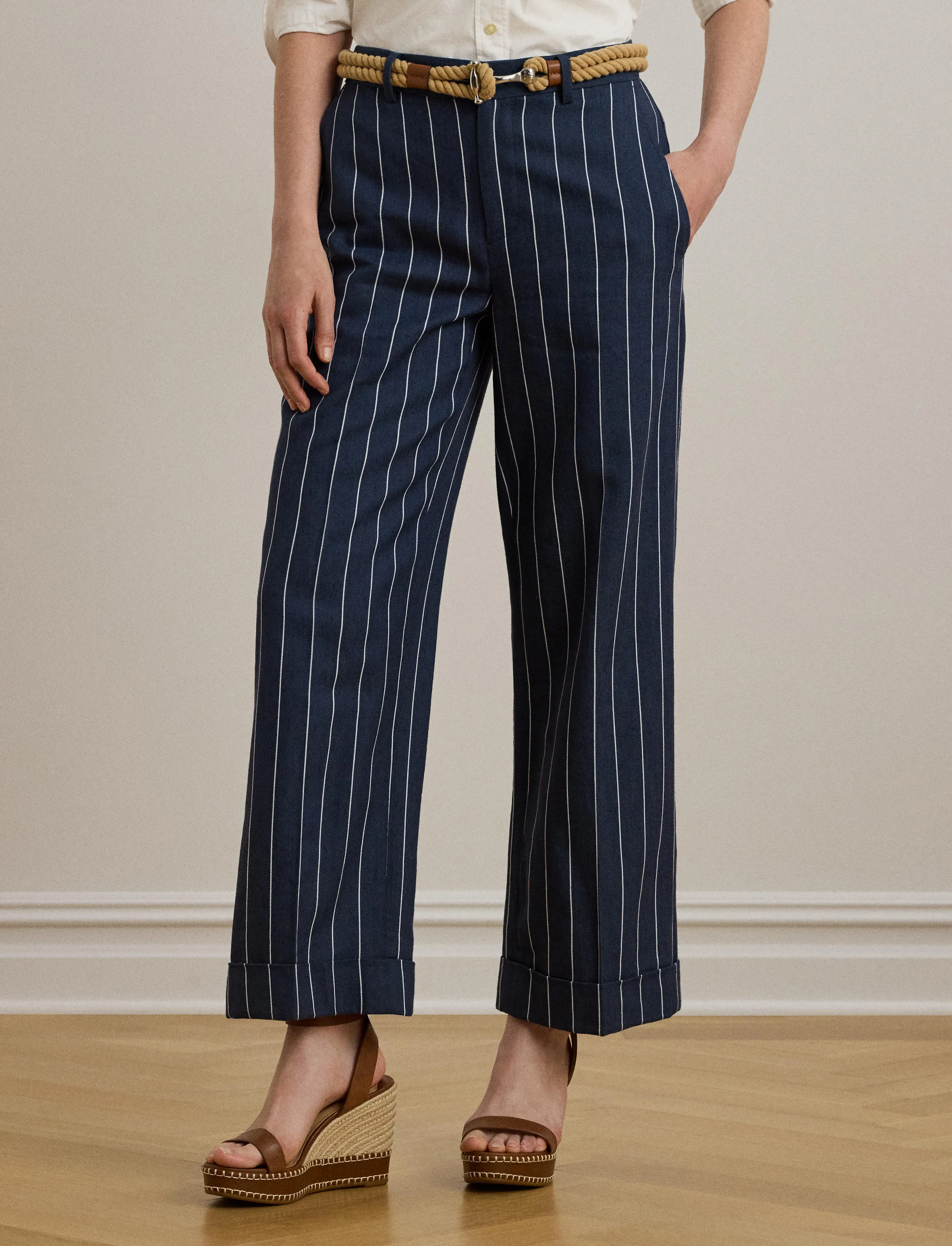 Lauren Ralph Lauren Striped Herringbone Cropped Pant, 38, Navy, Bukser > Lige Ben, Dame