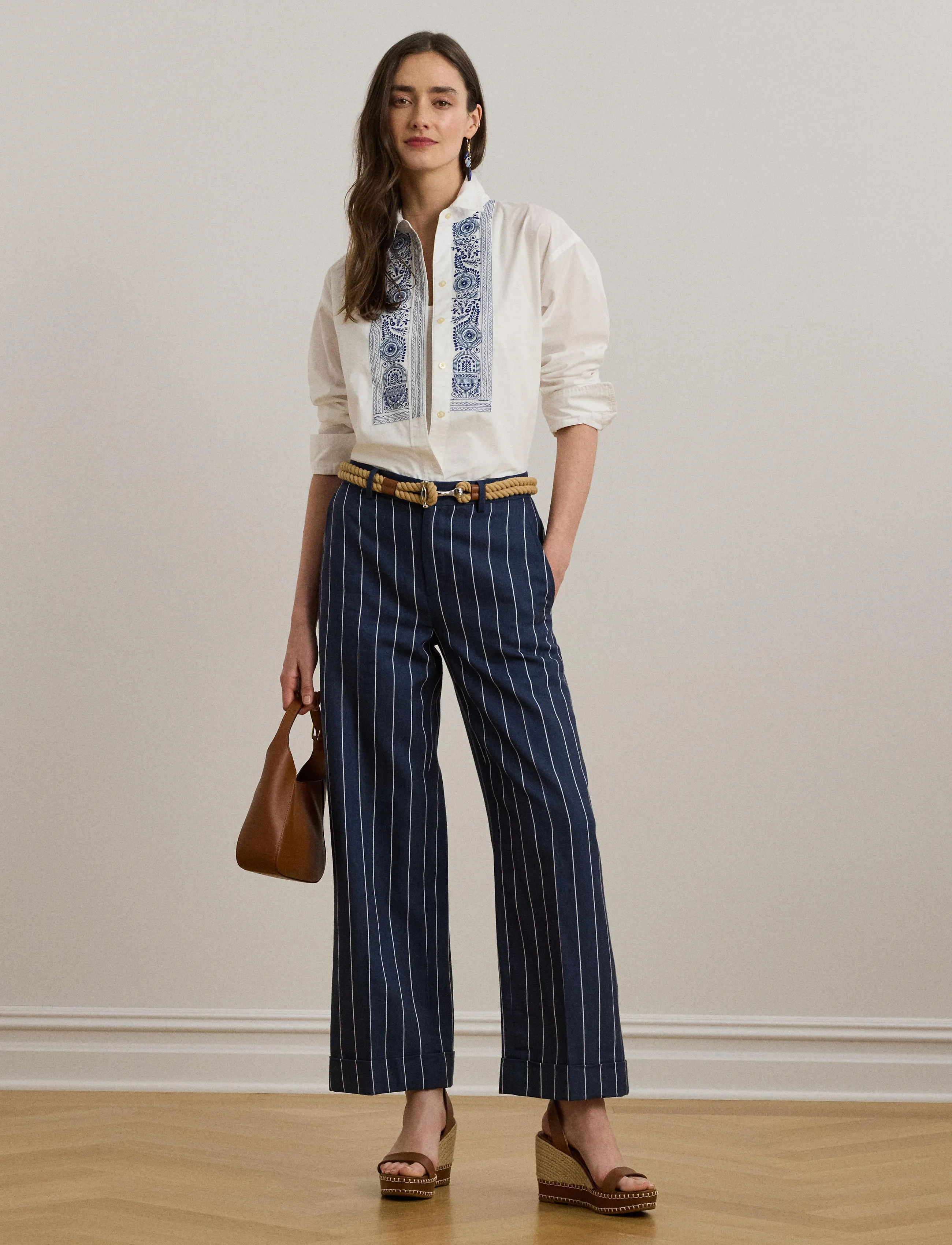 Lauren Ralph Lauren - Striped Herringbone Cropped Pant - pantalons habillés - navy/white - 3
