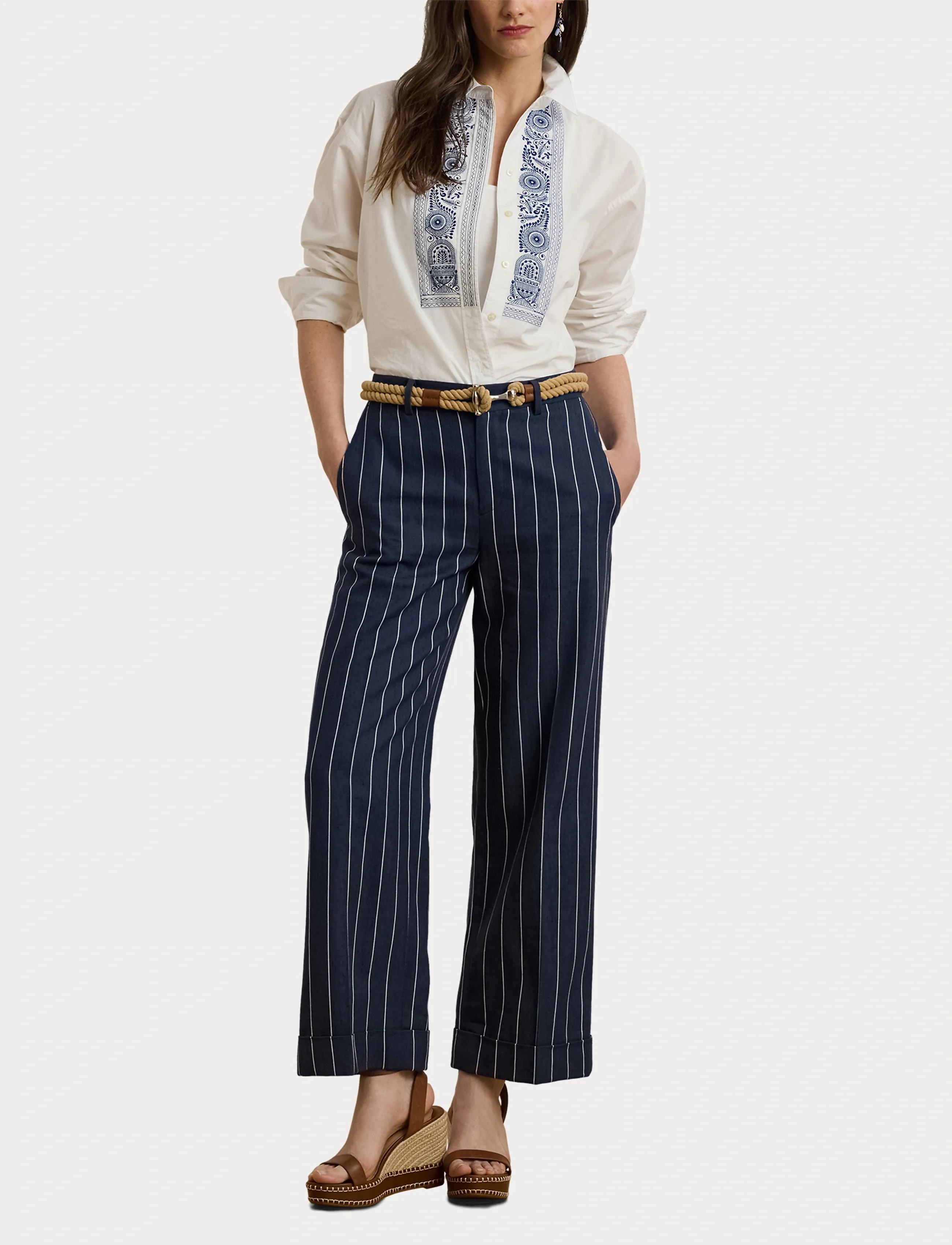 Lauren Ralph Lauren - Striped Herringbone Cropped Pant - pantalons habillés - navy/white - 4