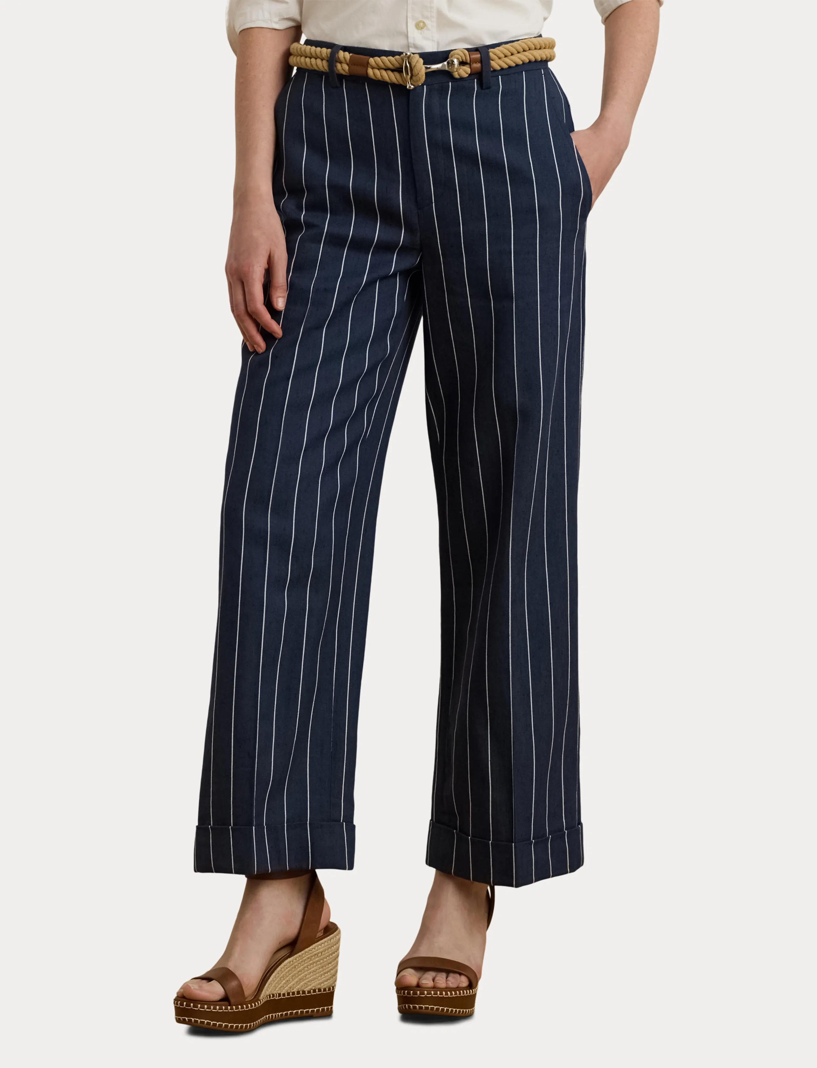 Lauren Ralph Lauren - Striped Herringbone Cropped Pant - pantalons habillés - navy/white - 5