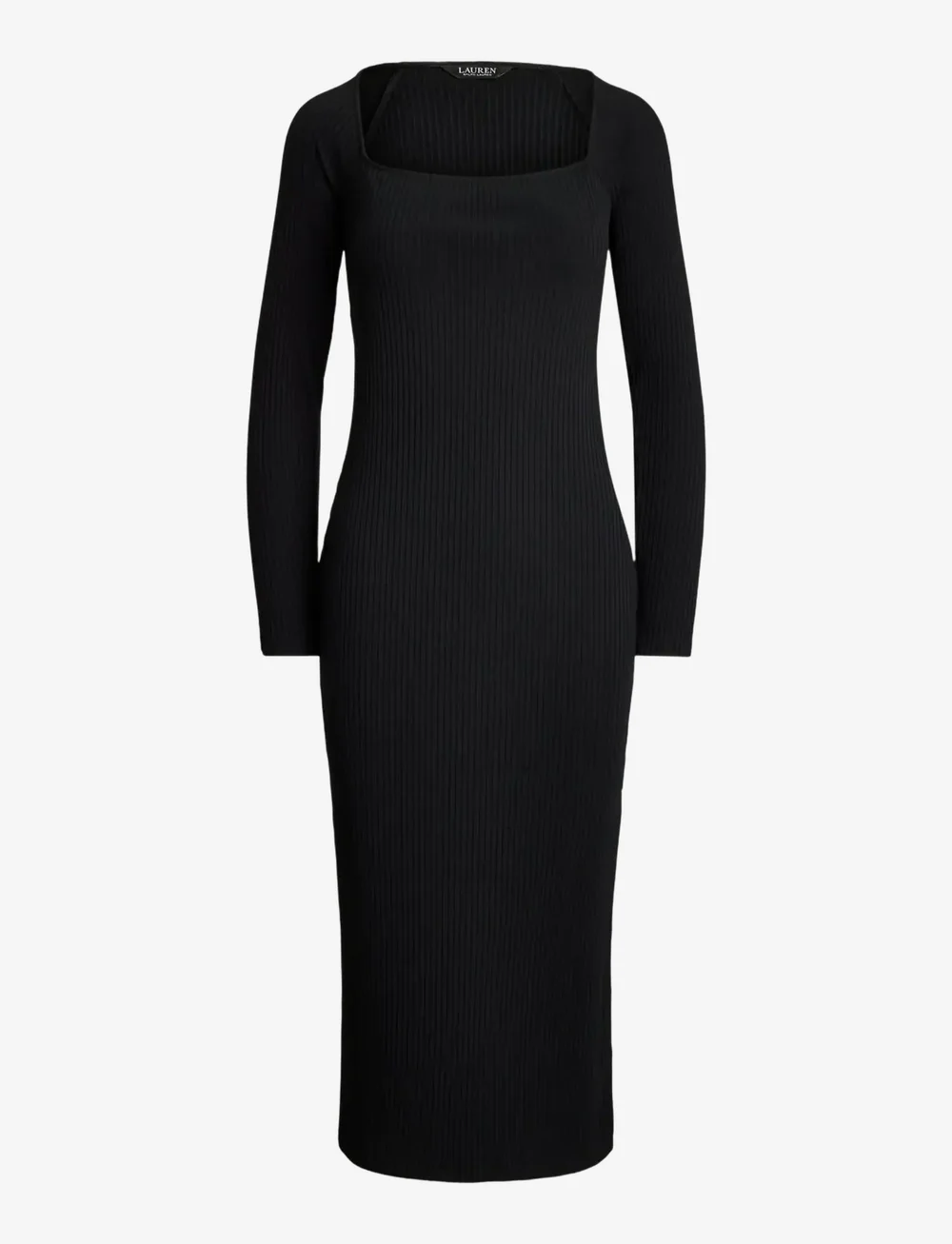 Lauren Ralph Lauren - Rib-Knit Long-Sleeve Midi Dress - midi kjoler - black - 1