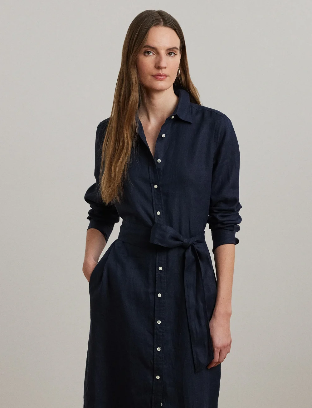 Lauren Ralph Lauren - Linen Shirtdress - skjortekjoler - shadow navy - 0