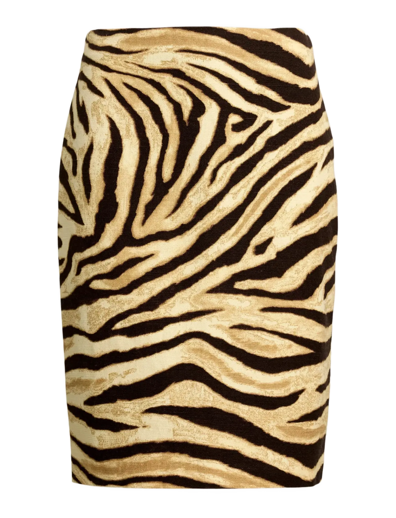 Zebra-Print Linen-Cotton Pencil Skirt - CREAM/BROWN