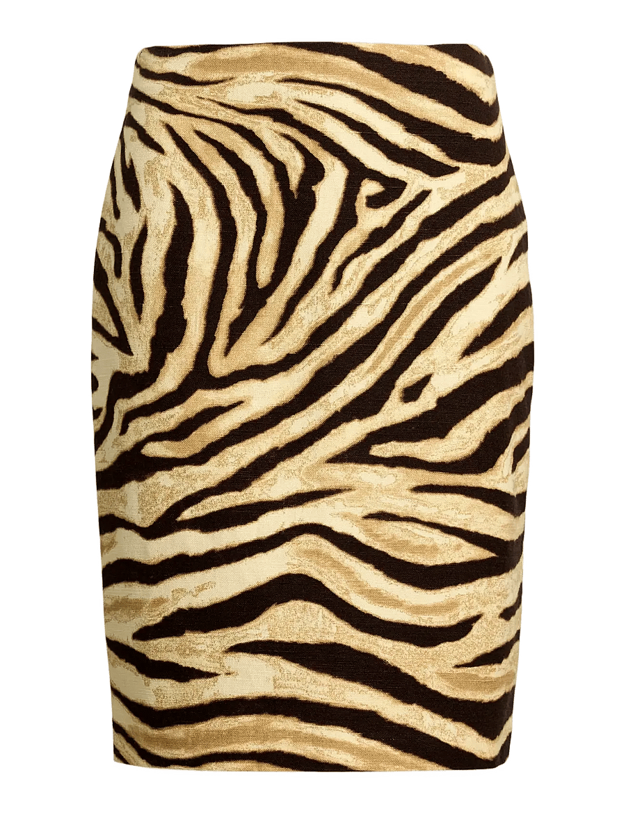 Lauren Ralph Lauren - Zebra-Print Linen-Cotton Pencil Skirt - bleistiftröcke - cream/brown - 1